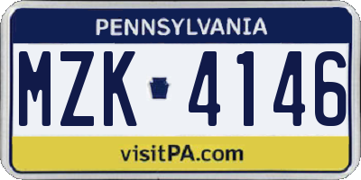 PA license plate MZK4146