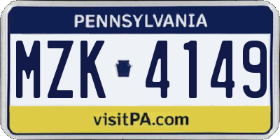 PA license plate MZK4149