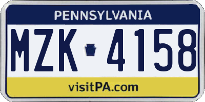 PA license plate MZK4158