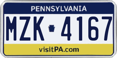PA license plate MZK4167