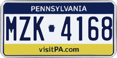 PA license plate MZK4168