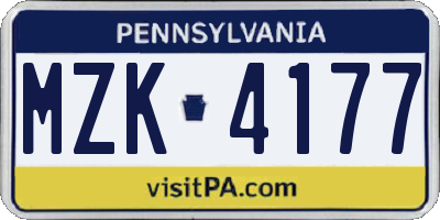 PA license plate MZK4177