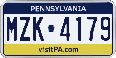 PA license plate MZK4179