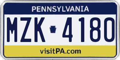 PA license plate MZK4180