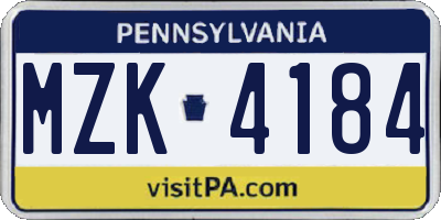 PA license plate MZK4184