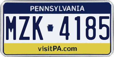 PA license plate MZK4185
