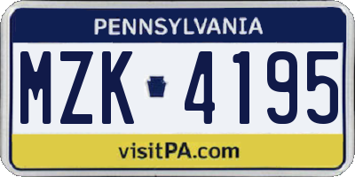 PA license plate MZK4195
