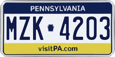 PA license plate MZK4203