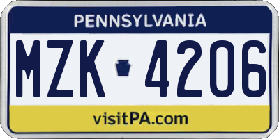 PA license plate MZK4206