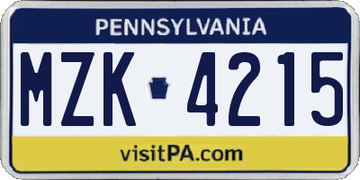 PA license plate MZK4215