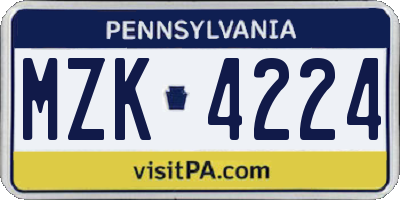 PA license plate MZK4224