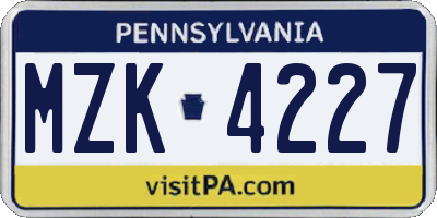 PA license plate MZK4227