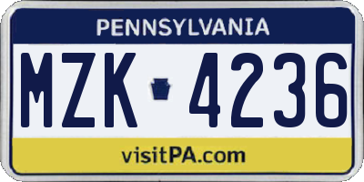 PA license plate MZK4236