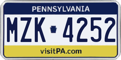 PA license plate MZK4252