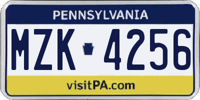 PA license plate MZK4256