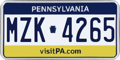 PA license plate MZK4265