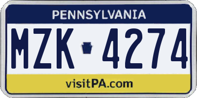 PA license plate MZK4274
