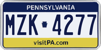 PA license plate MZK4277