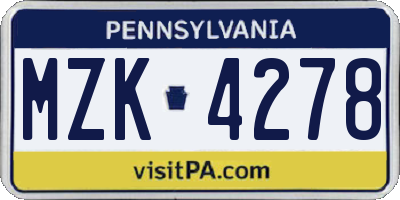 PA license plate MZK4278