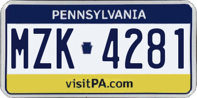 PA license plate MZK4281