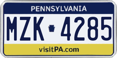 PA license plate MZK4285