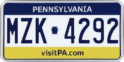 PA license plate MZK4292