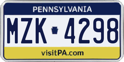PA license plate MZK4298