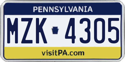PA license plate MZK4305