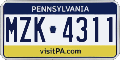 PA license plate MZK4311