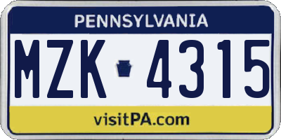 PA license plate MZK4315