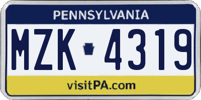 PA license plate MZK4319