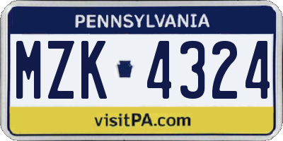 PA license plate MZK4324