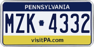 PA license plate MZK4332