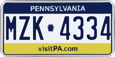 PA license plate MZK4334