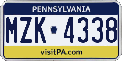 PA license plate MZK4338