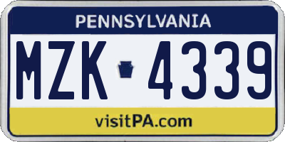 PA license plate MZK4339