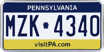 PA license plate MZK4340
