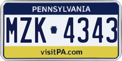 PA license plate MZK4343