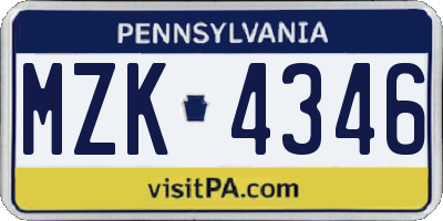 PA license plate MZK4346