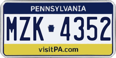 PA license plate MZK4352