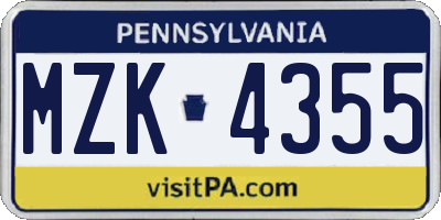 PA license plate MZK4355