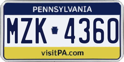 PA license plate MZK4360