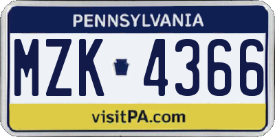 PA license plate MZK4366