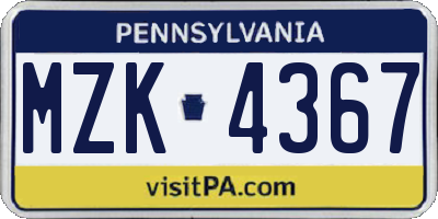 PA license plate MZK4367