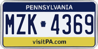 PA license plate MZK4369