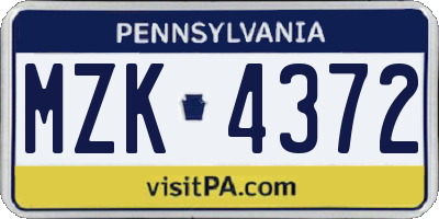 PA license plate MZK4372
