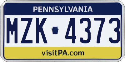 PA license plate MZK4373