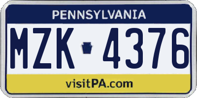 PA license plate MZK4376