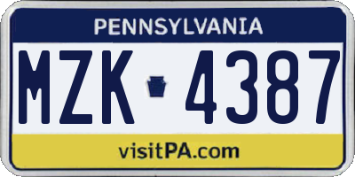 PA license plate MZK4387