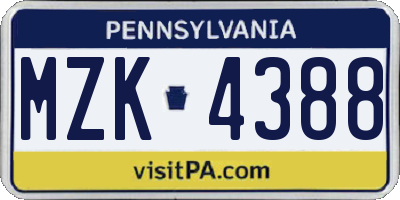 PA license plate MZK4388